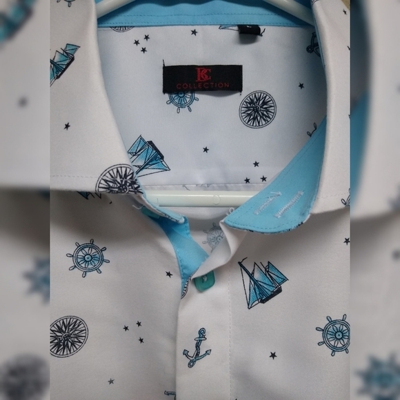 BC Collection men's short sleeve button up nautical shirt - Picture 6 of 7